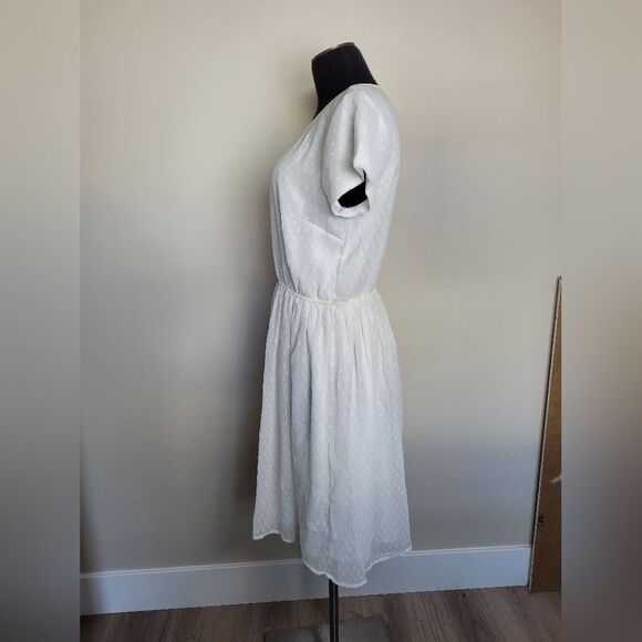 Downeast White Midi Dress Swiss Dot Cottagecore Fairycore Modest Angel Medium - Picture 3 of 12